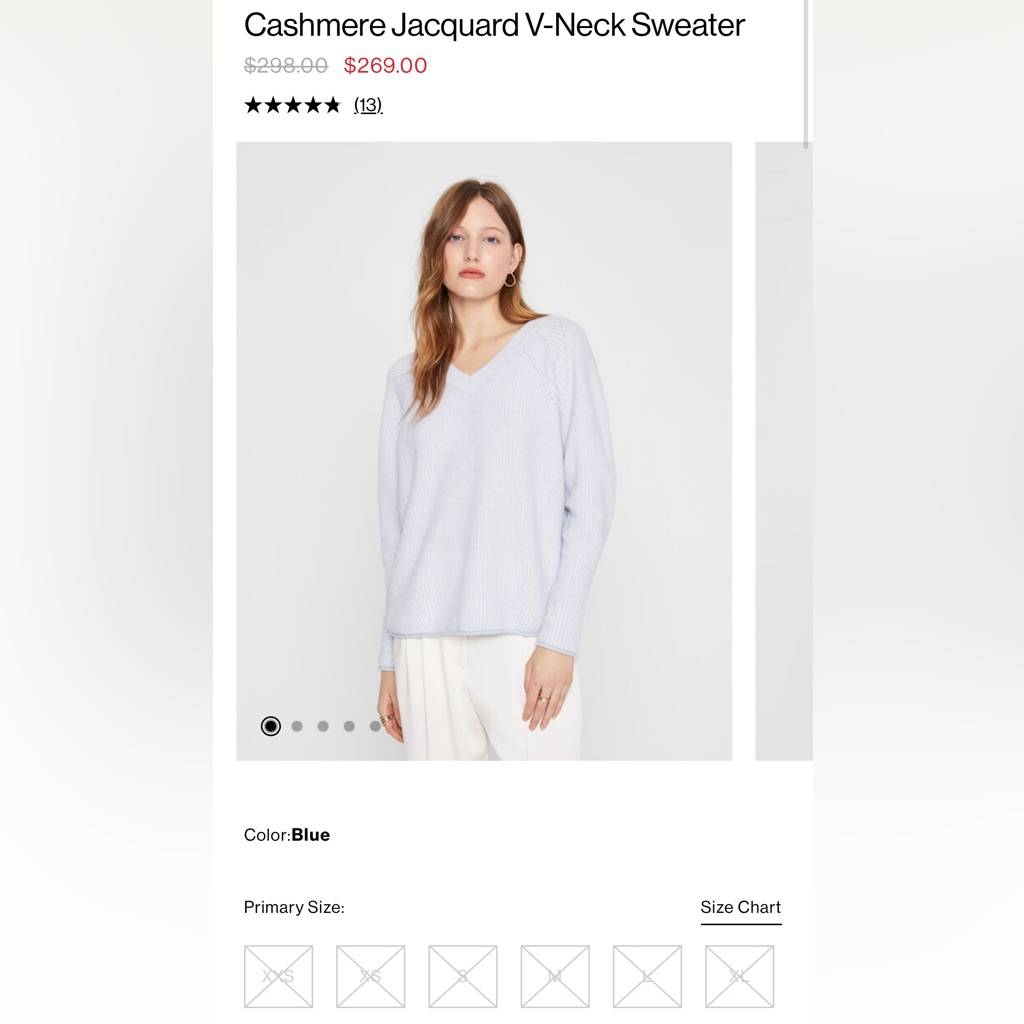 Club Monaco Cashmere Jacquard V-Neck Sweater Blue
